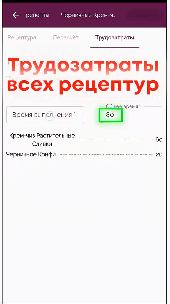 Расчет трудозатрат составной рецептуры